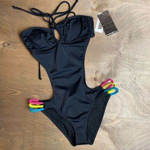 Hurley One Piece Cut Out Halter Swimsuit